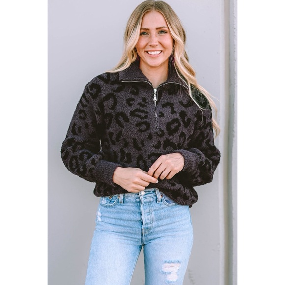 Sweaters - Fuzzy Black Leopard Pullover